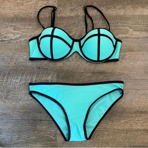 Turquoise Black-Trim Bikini Set - Women's Swim